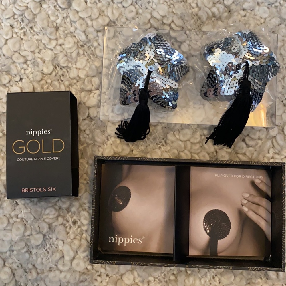 Bristols 6 Nippies GOLD Silver Sequin Star Pasties